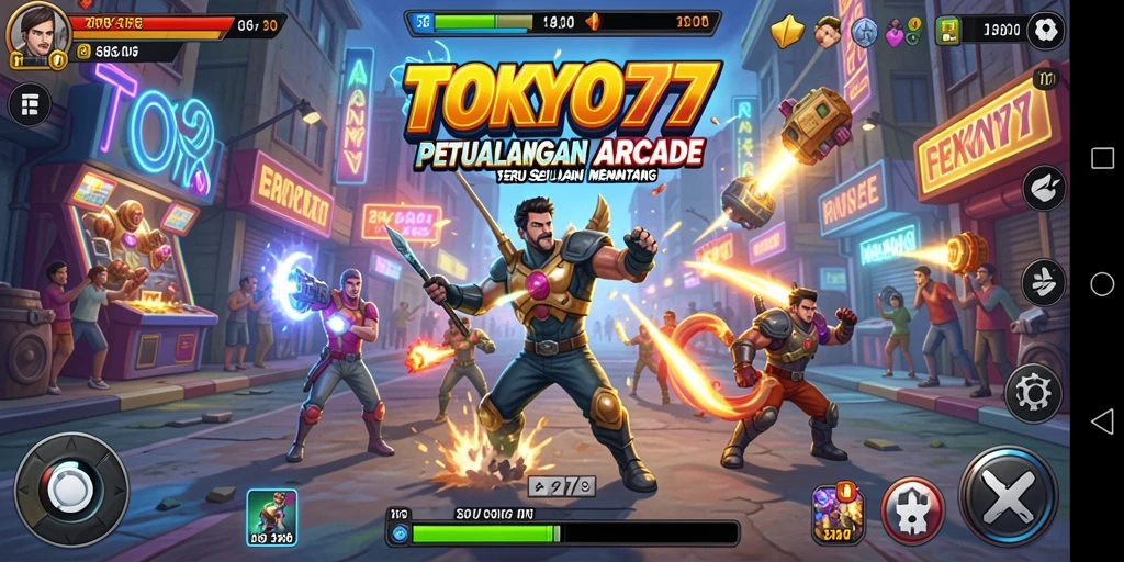 Screenshot utama TOKYO77 menampilkan gameplay Arcade yang seru.